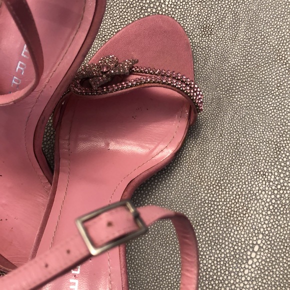 LERRE Handmade in Italy Pink Silk 3.5” heel Rhinestone Flower Size 37 Sandals - Picture 11 of 12